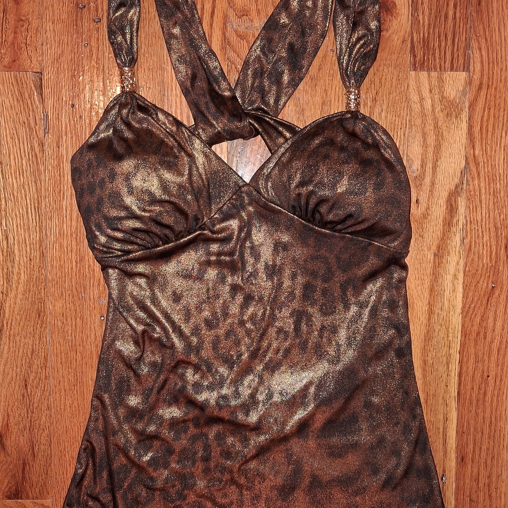 Guess Jeans Metallic Leopard Print Halter Top - Bronze